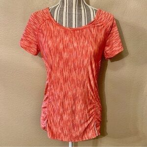 Velocity Athletic Top Large Coral Burgundy Grey Stripes Short-Sleeve Stretch